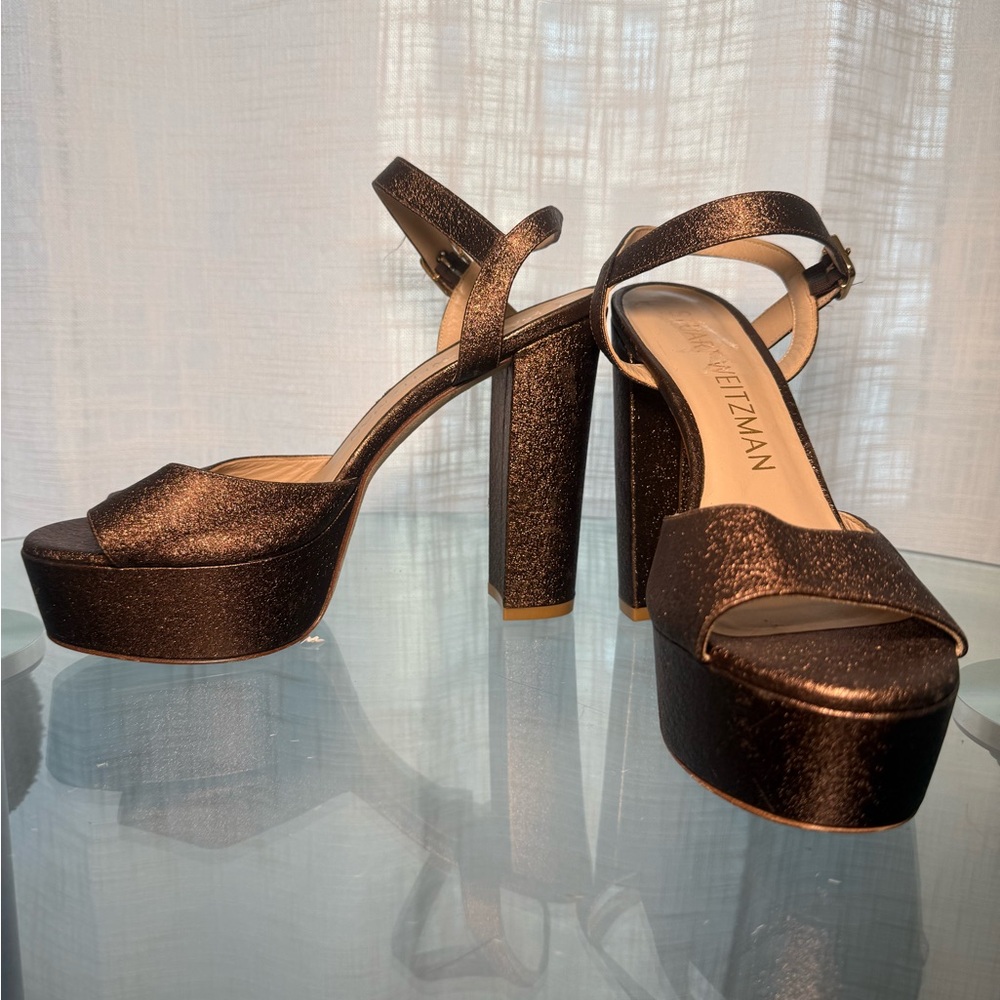 Stuart Weitzman Shimmering Black Platform Heels